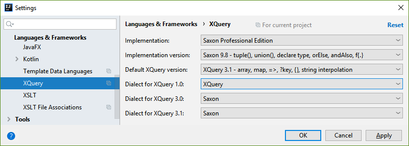 XQuery settings